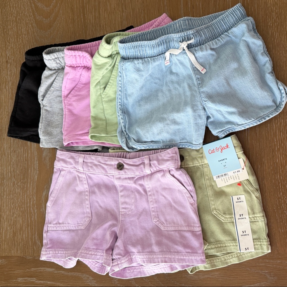 Cat & Jack Girls' 5T Shortd Pack - Pink, Blue, Green, Gray, Black, Purple